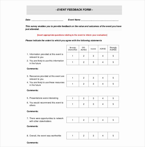 Feedback form Template Word Luxury Sample event Feedback forms 8 Free Documents In Pdf Word