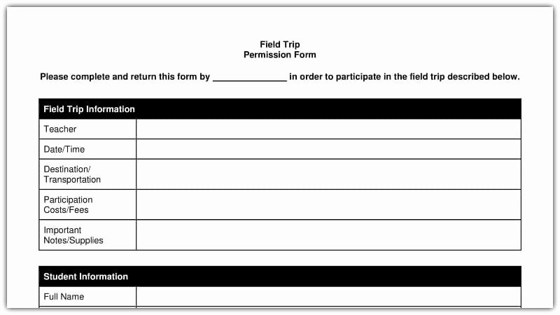 Field Trip form Template Awesome Free Field Trip and School Permission forms Templates