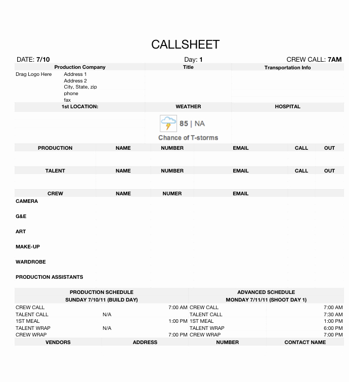 Film Call Sheet Template Elegant Call Sheets by Don Rorke March On