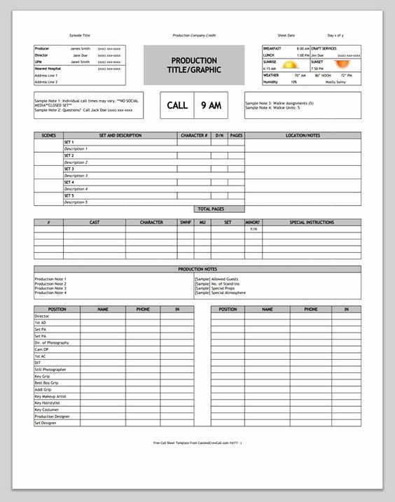 Film Call Sheet Template Unique Download A Free Call Sheet Template to Get Your Crew