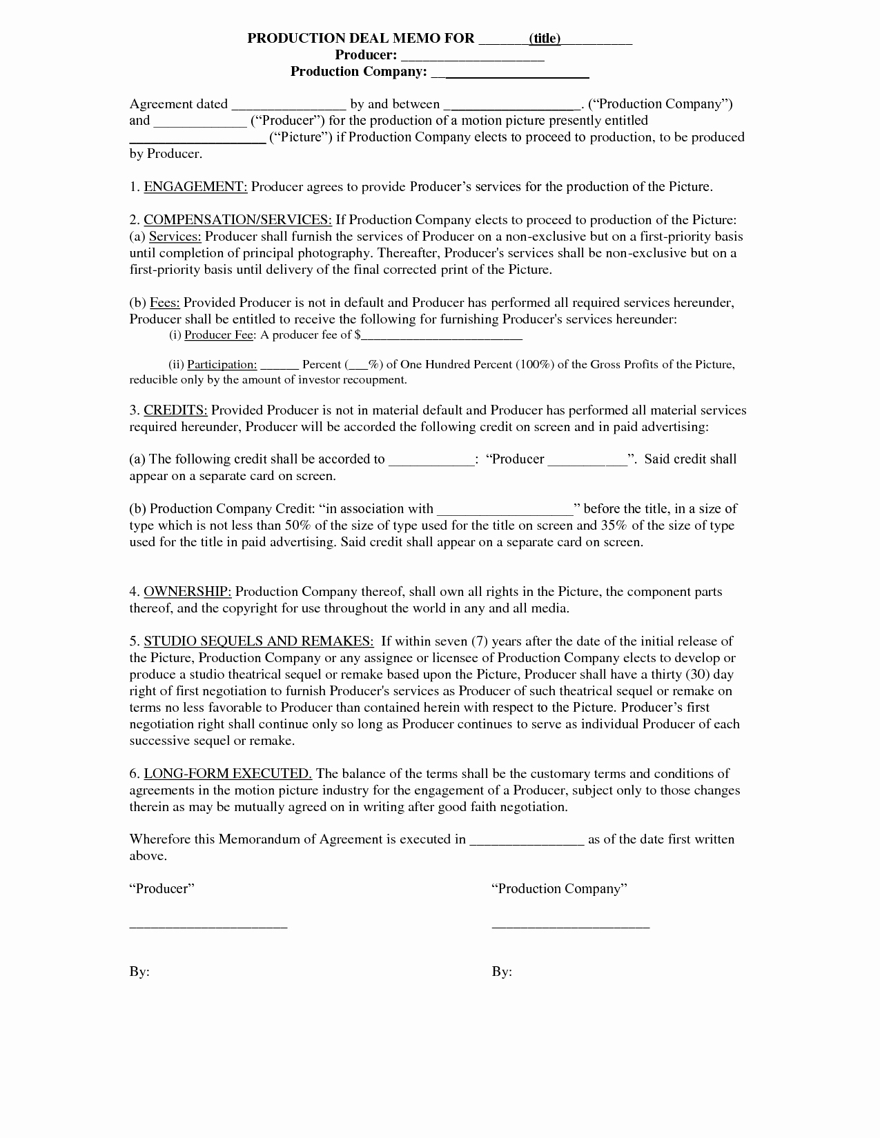 Film Producer Agreement Template Elegant 10 Best Of Sample Short Contract Agreements