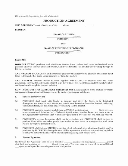 Film Production Contract Template Best Of Adult Production Agreement