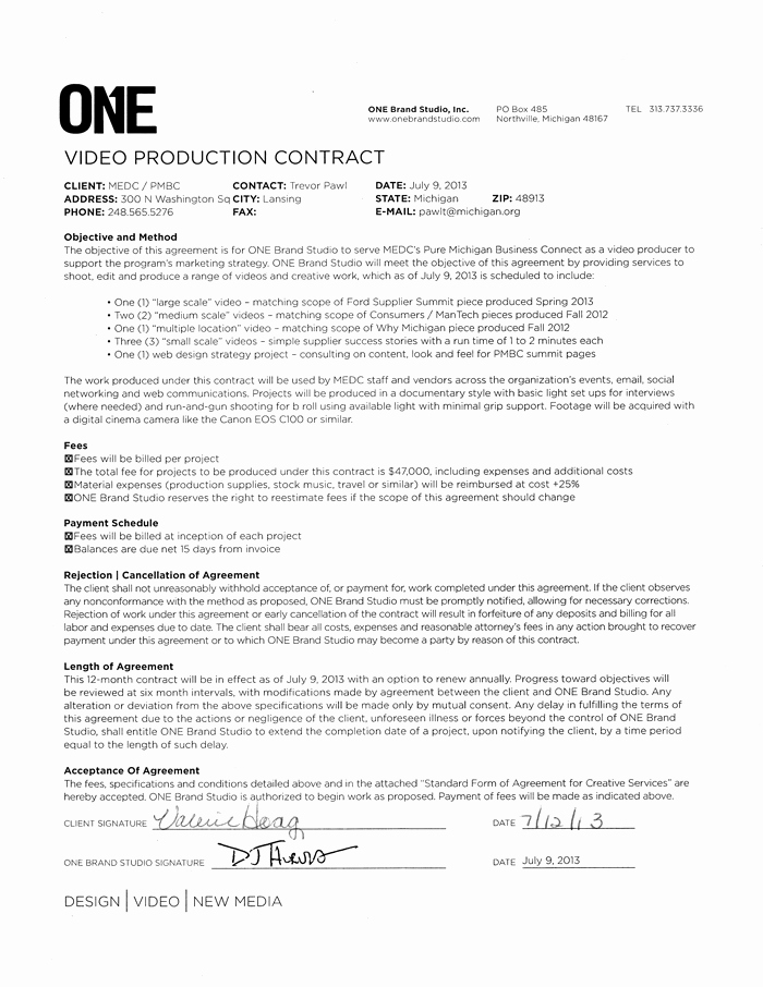 Film Production Contract Template Elegant Video Production Proposal Template