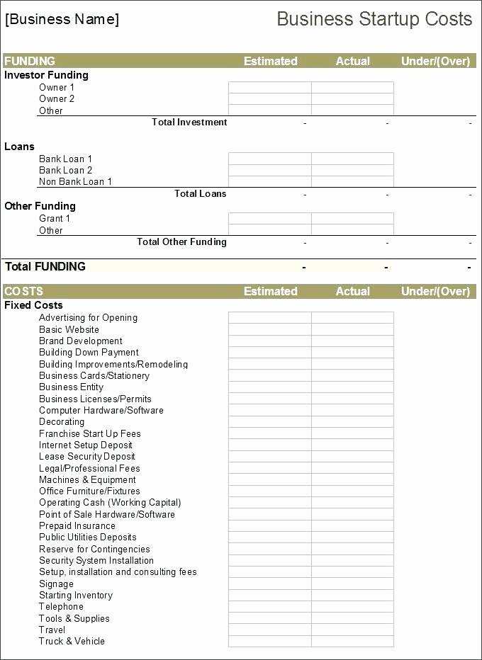 financial statement excel business startup costs template analysis spreadsheet fi