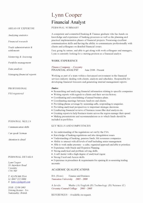 Financial Analyst Resume Template Fresh Financial Analyst Cv Sample Interrogating Financial Data