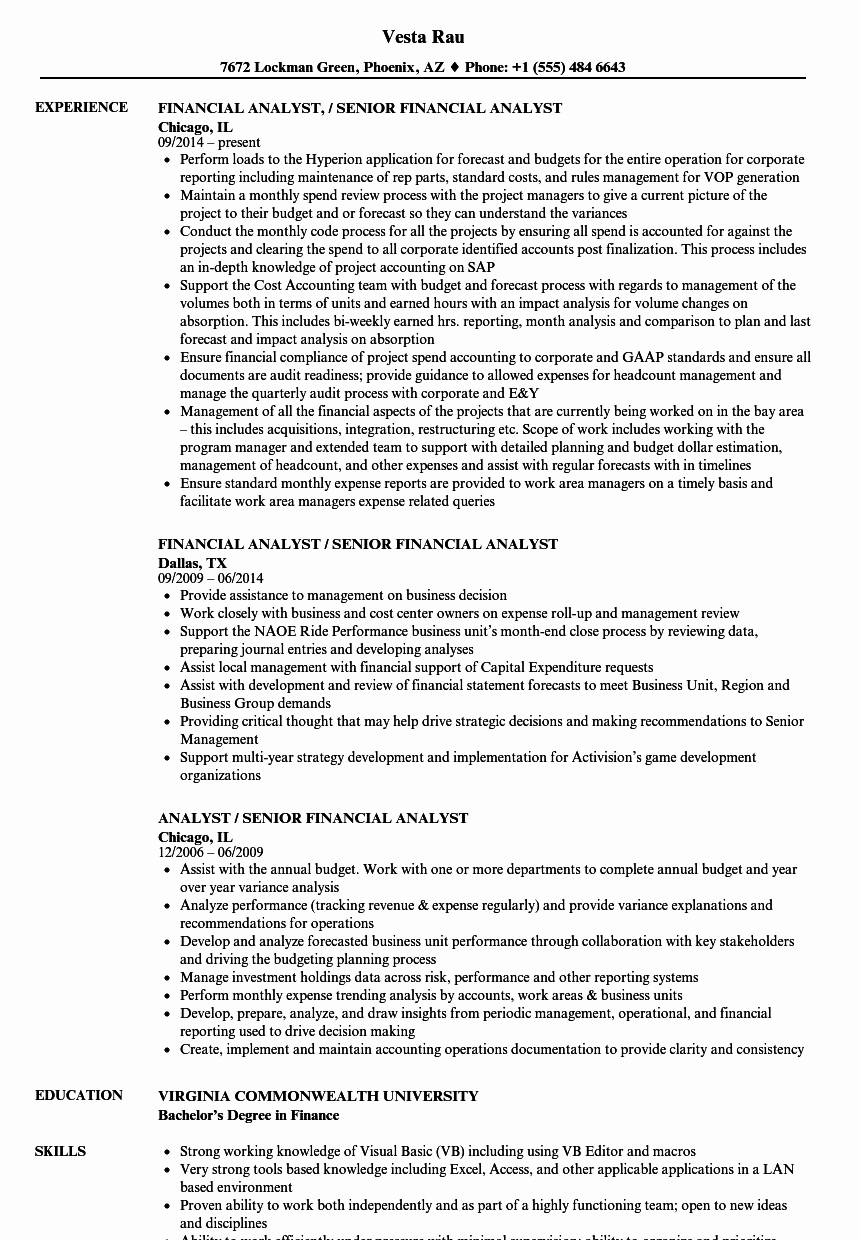 Financial Analyst Resume Template Inspirational Senior Financial Analyst Resume Samples Military