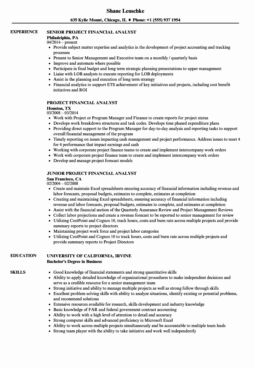 Financial Analyst Resume Template Luxury Project Financial Analyst Resume Samples