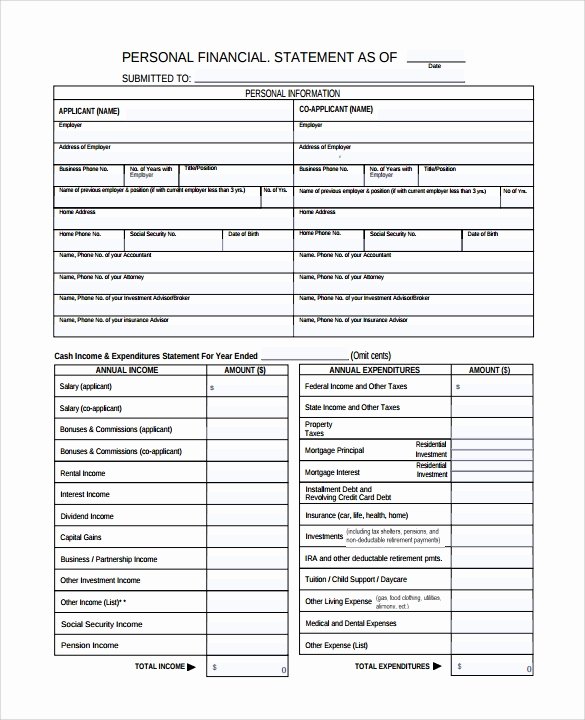 Financial Statement Template Word Best Of Personal Financial Statement Templates 15 Download Free