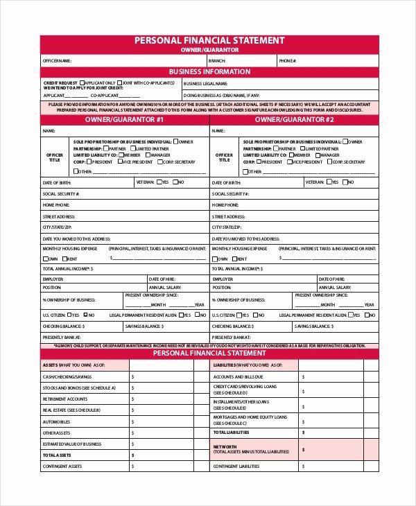 Financial Statement Template Word Luxury Personal Financial Statement form 7 Free Pdf Word