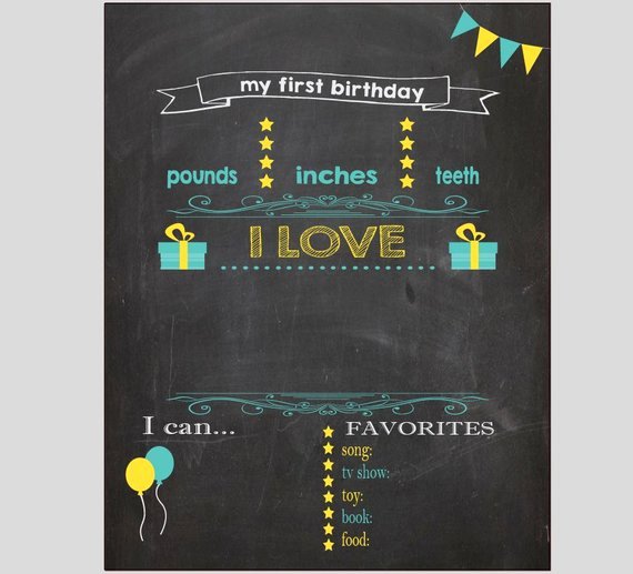 First Birthday Poster Template New Blank First Birthday Chalkboard Diy 1st Birthday Board Digital