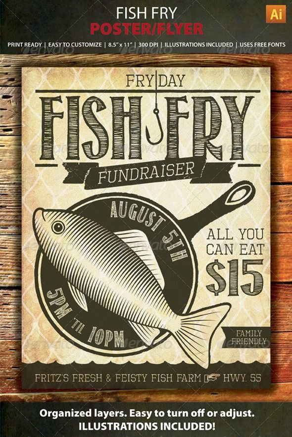 Fish Fry Flyer Template New Fish Fry event Fundraiser Poster Flyer or Ad
