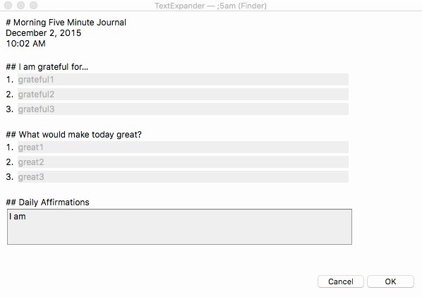 Five Minute Journal Template New Five Minute Journal Textexpander Snippets