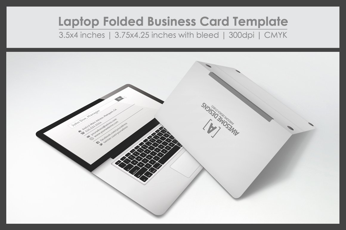 Folded Business Cards Template Luxury Laptop Folded Business Card Template Business Card