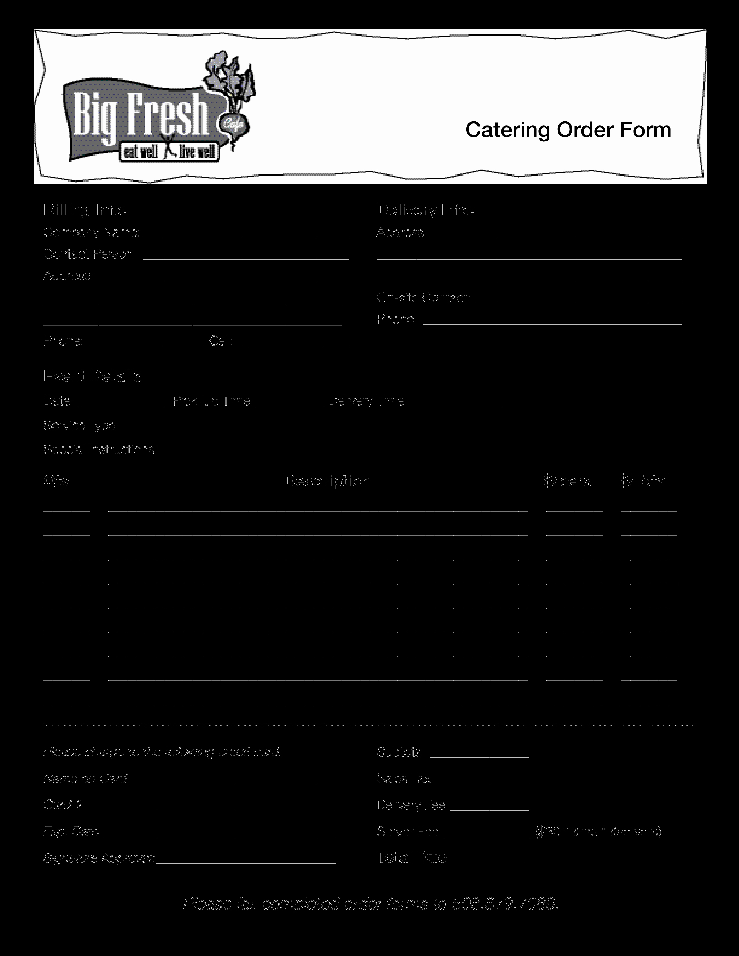 Food order form Template Lovely Free Catering order form