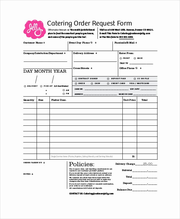 Food order form Template New 11 Sample Catering order forms