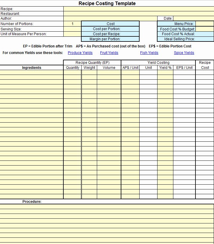 Food Production Sheet Template Fresh Plate Cost How to Calculate Recipe Cost Chefs Resources