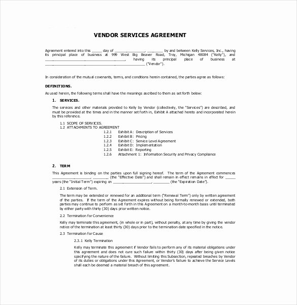 Food Service Contract Template Fresh Vendor Agreement Template – 26 Free Word Pdf Documents