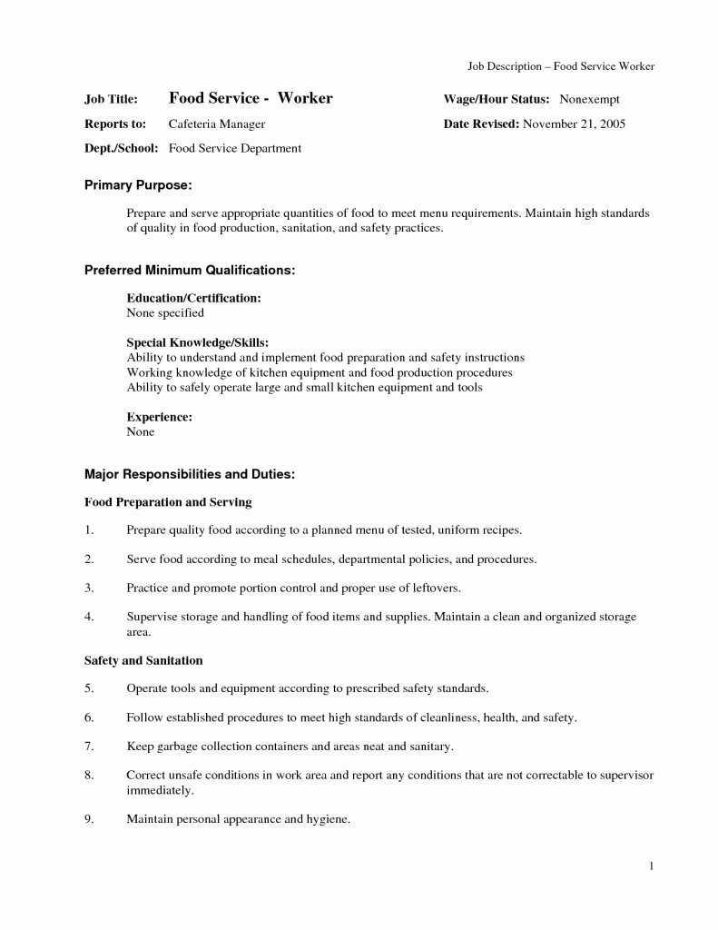 Food Service Resume Template Awesome Food Service Worker Resume Sample Elegant Sample Resume