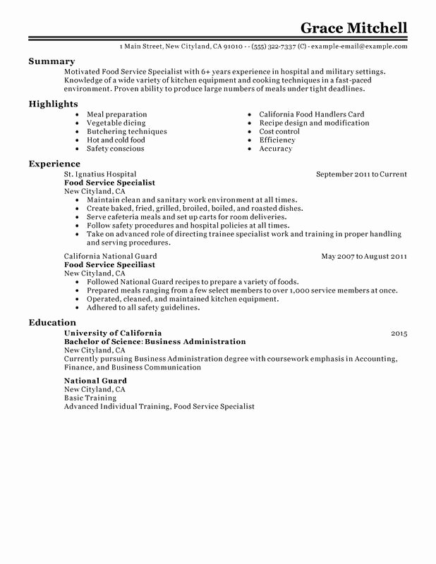 Food Service Resume Template Fresh Food Service Specialist Resume Examples Created by Pros