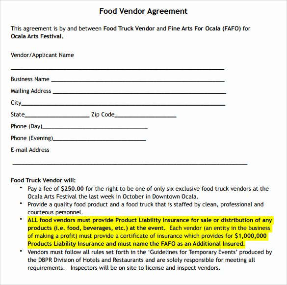 Food Truck Contract Template Best Of 14 Vendor Contract Templates – Samples Examples &amp; format
