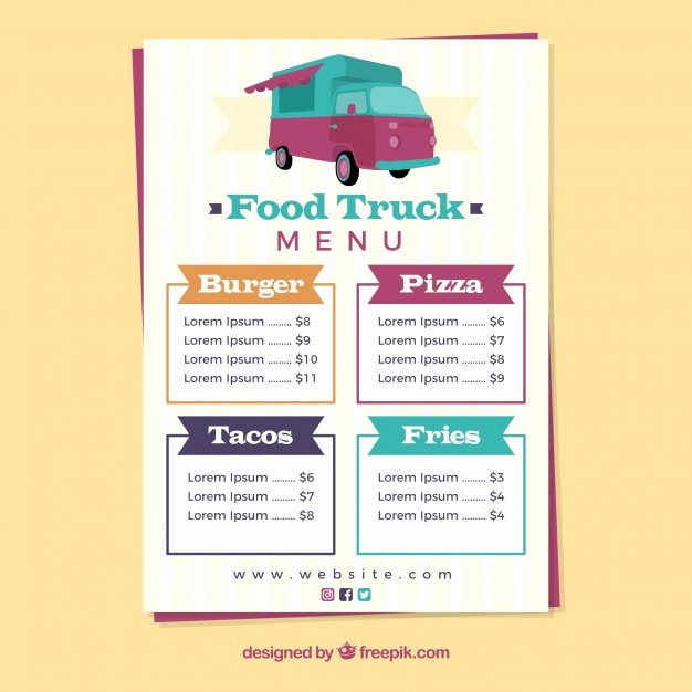 Food Truck Menu Template Elegant Colorful Food Truck Menu Template Vector