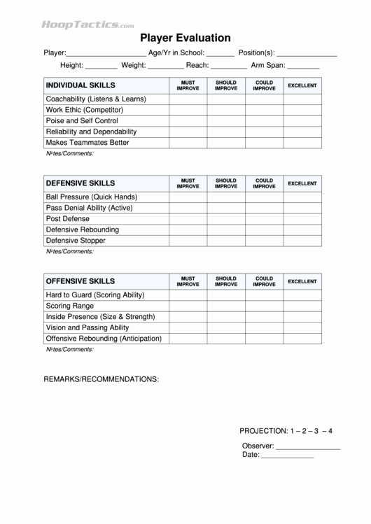 Football Player Profile Template Elegant 34 Player Evaluation form Templates Free to In Pdf