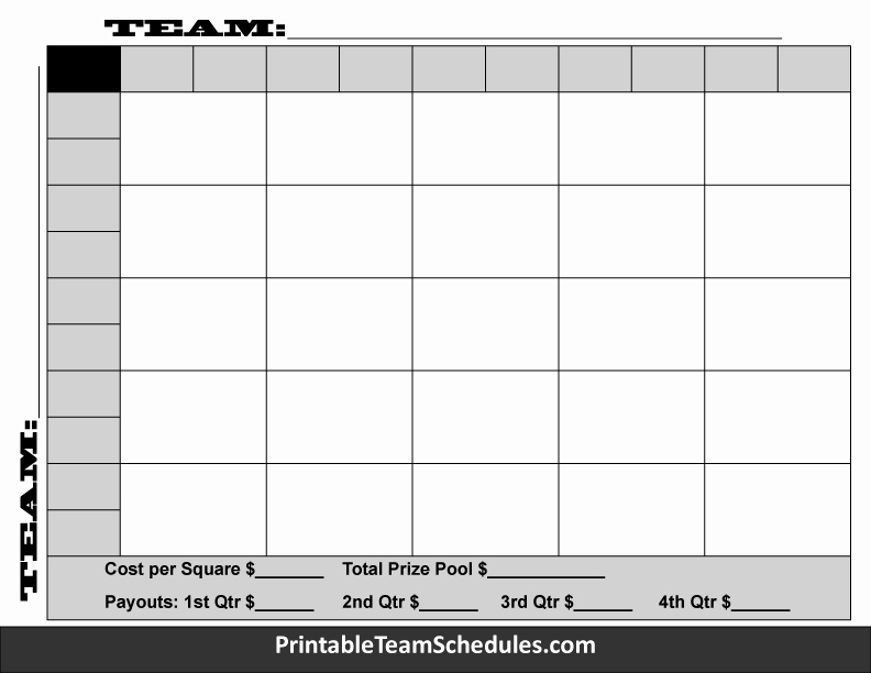 Football Squares Template Excel Awesome Football Pool Printable Template