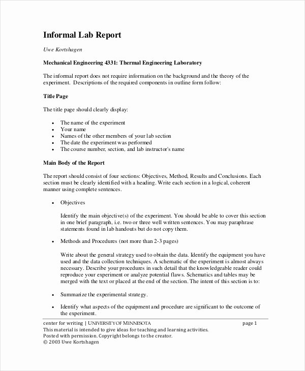 Formal Lab Report Template Beautiful 9 Lab Report Templates Free Sample Example format