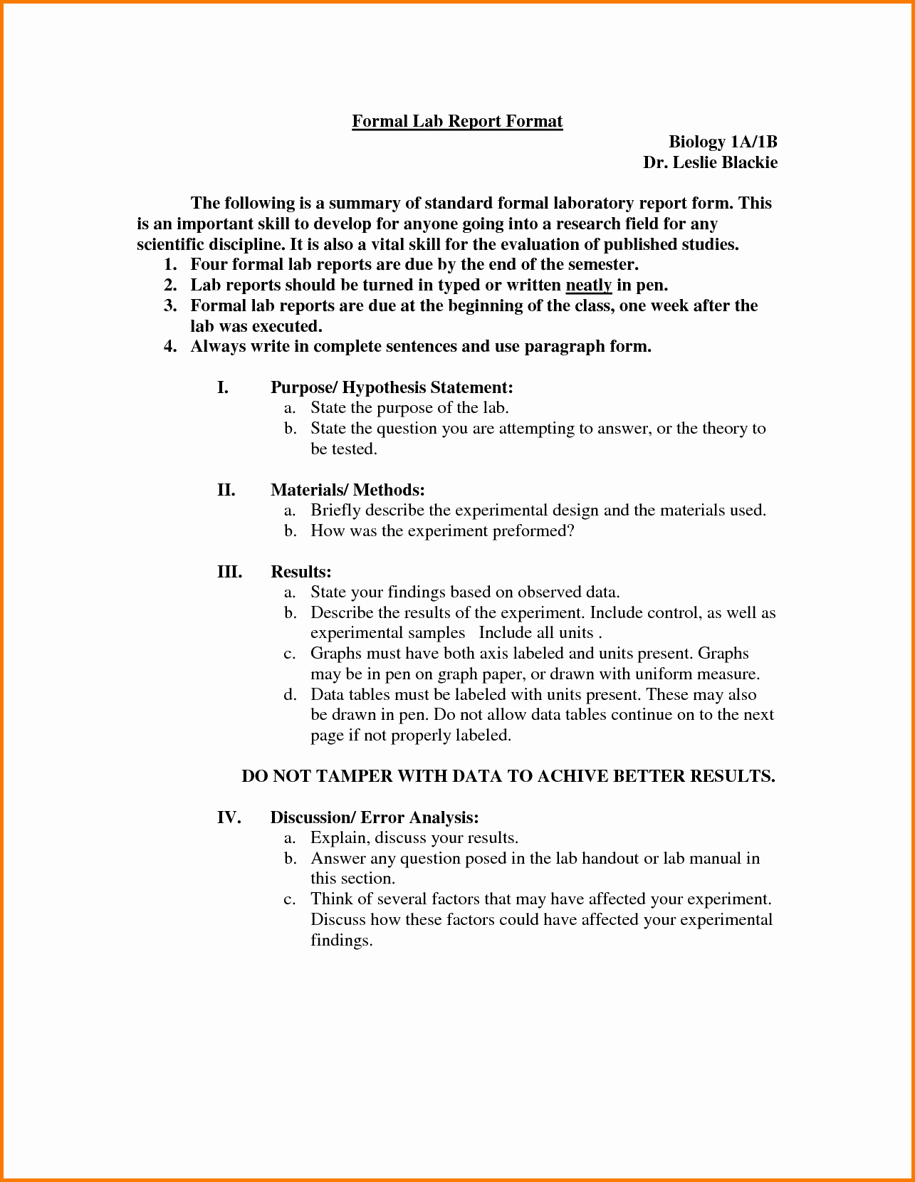 Formal Lab Report Template Best Of formal Business Report
