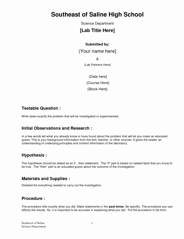 Formal Lab Report Template Best Of formal Lab Report Template 7 formal Lab Report Template