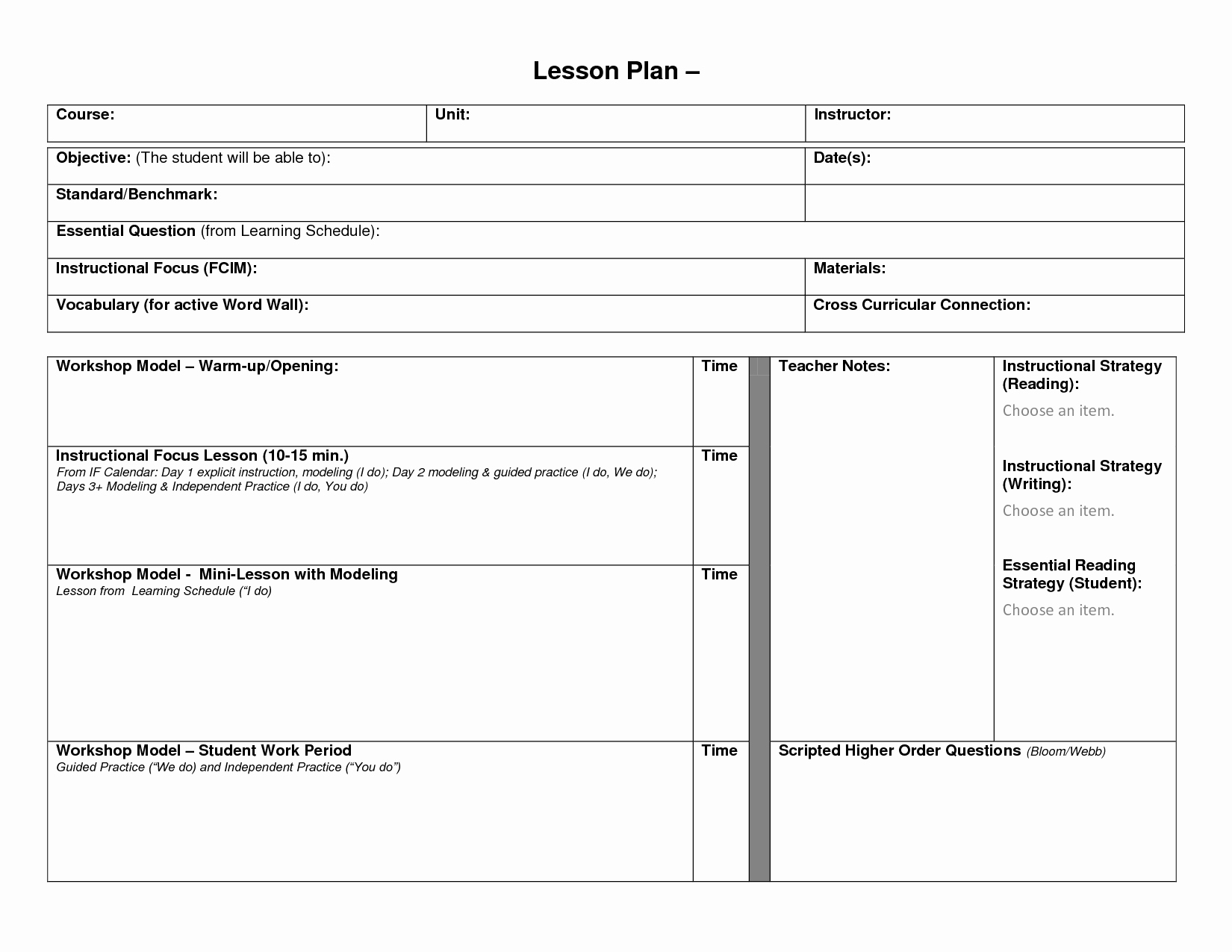 Formal Lesson Plan Template Fresh Blank Lesson Plan format Template
