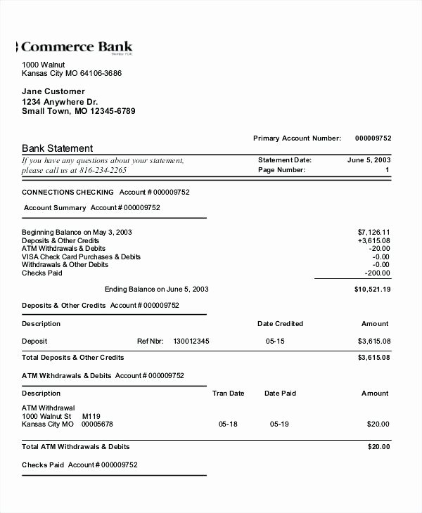 Free Bank Statement Template Lovely Billing Statement Template Account Summary Bank format