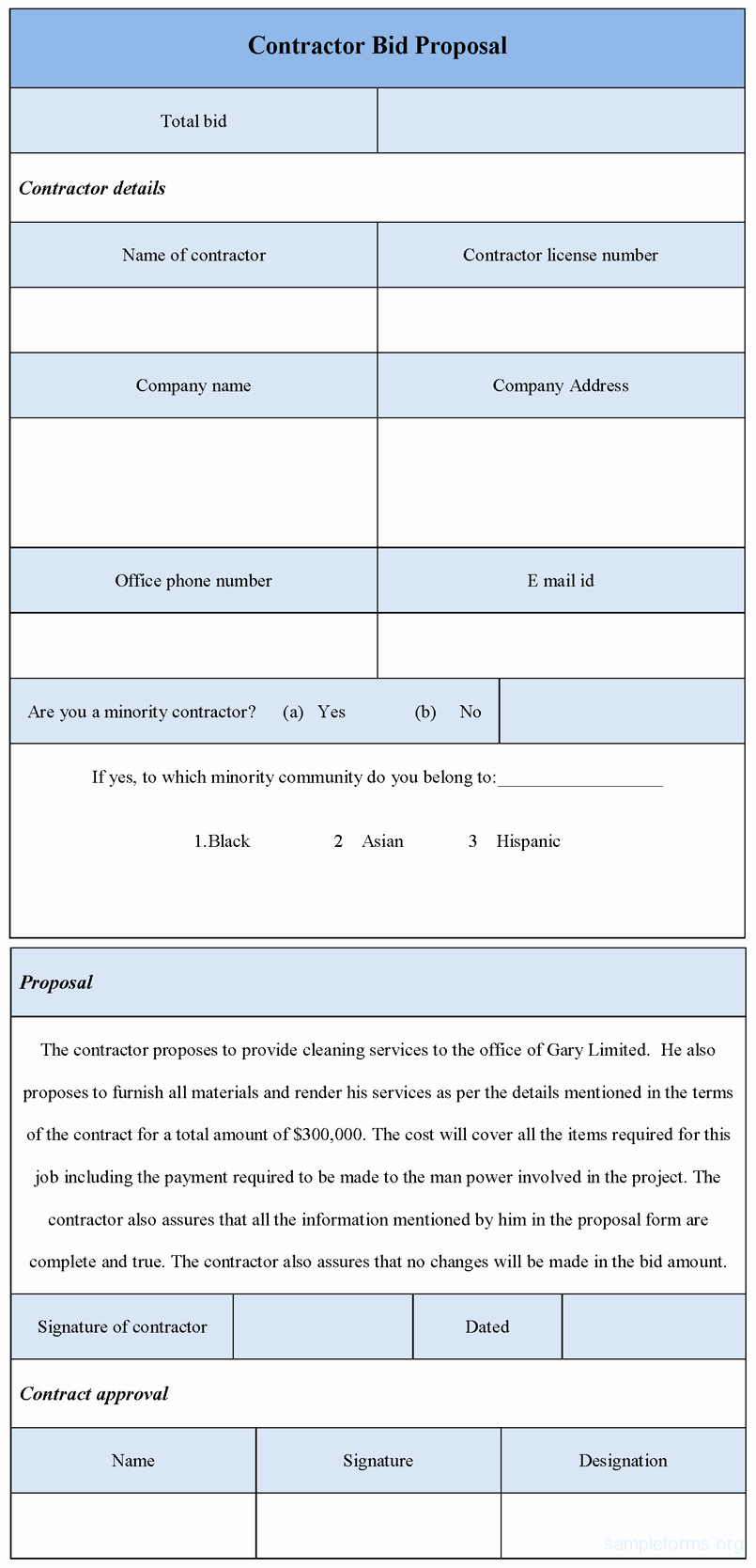 Free Bid Proposal Template Beautiful Contractor Bid Proposal form Sample forms