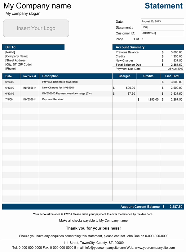 Free Billing Statement Template Luxury Printable Account Statement Template for Excel