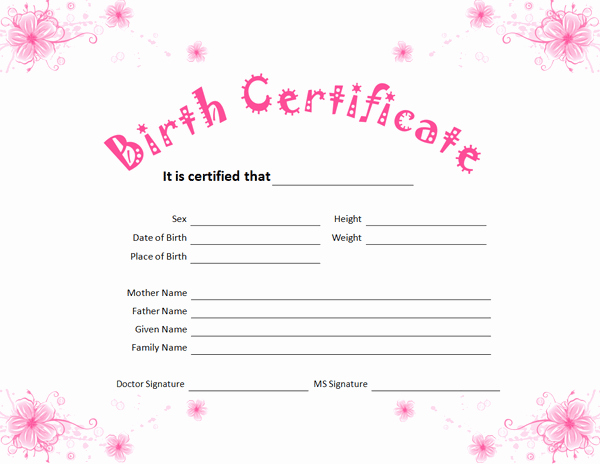 Free Birth Certificate Template Unique Birth Certificate Template for Girl