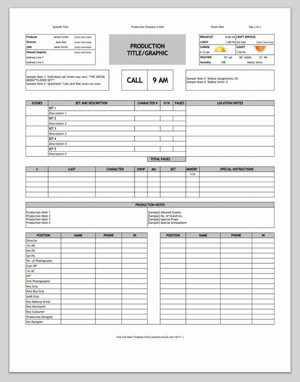 Free Call Sheet Template Luxury Free Download Call Sheet Template the Ly E You Ll