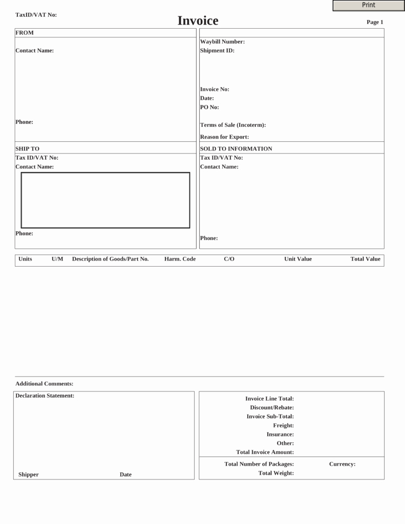 Free Commercial Invoice Template Lovely Free Ups Mercial Invoice Template Pdf