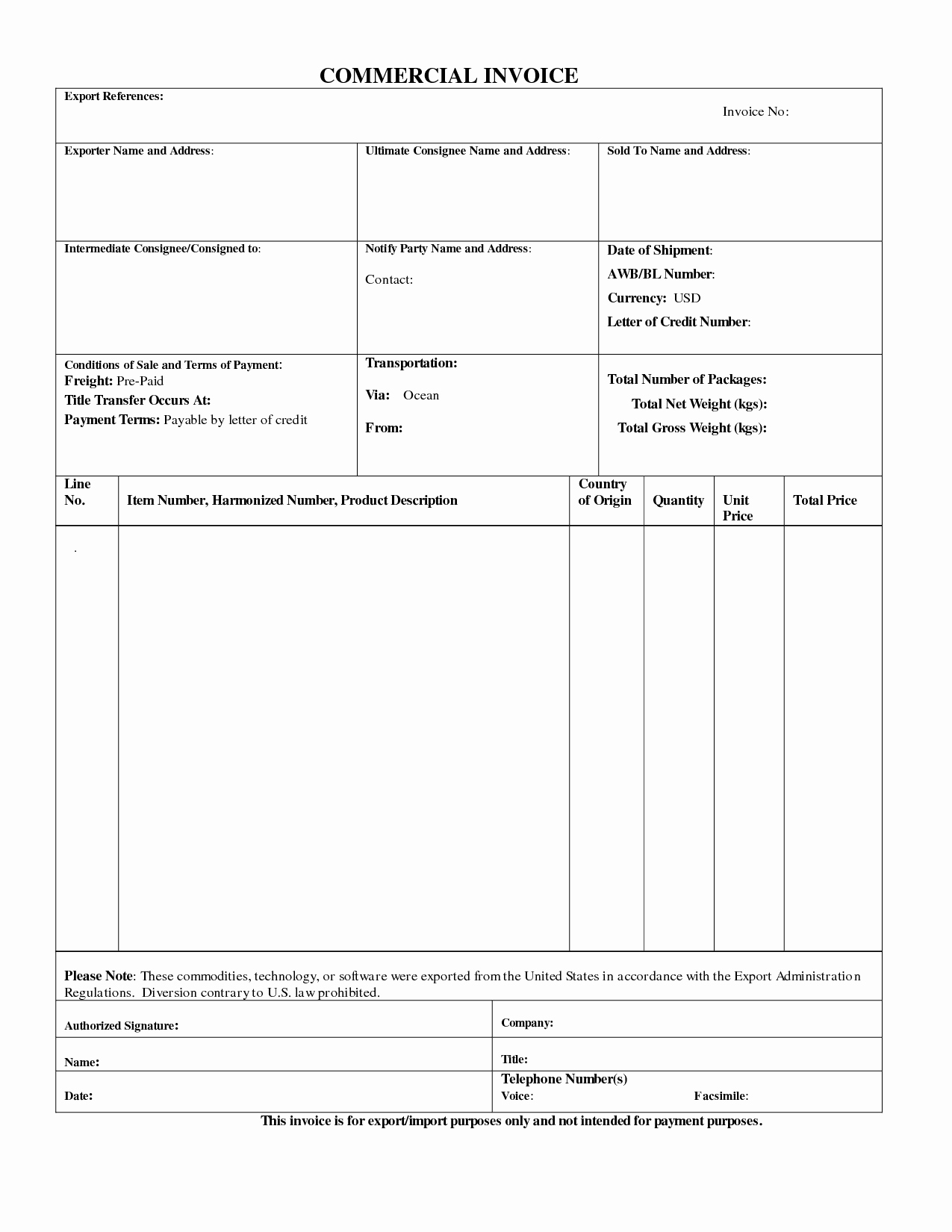 Free Commercial Invoice Template Luxury Mercial Export Invoice Sample Business form