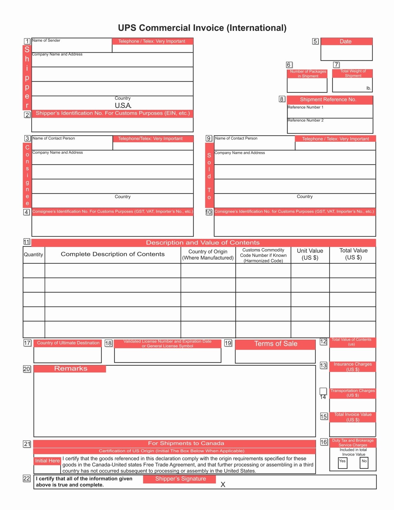 Free Commercial Invoice Template New Ups Mercial Invoice Invoice Template Ideas