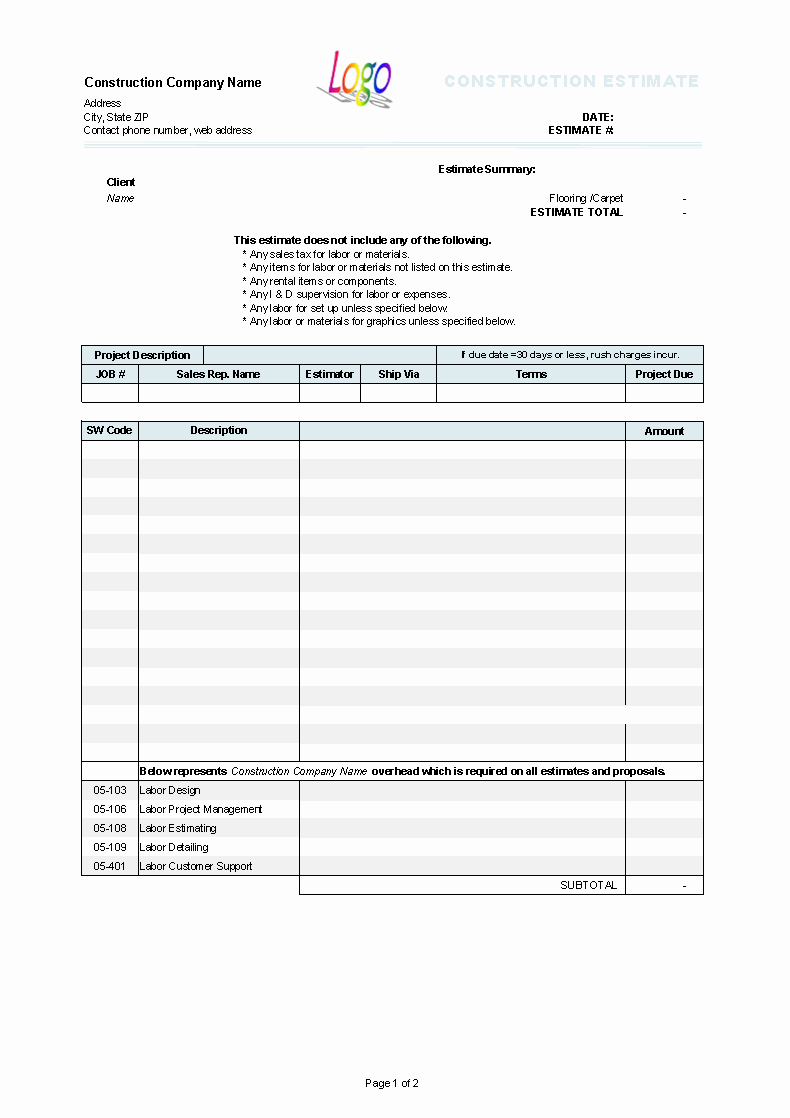 Free Construction Invoice Template Lovely Construction Estimate Template Uniform Invoice software