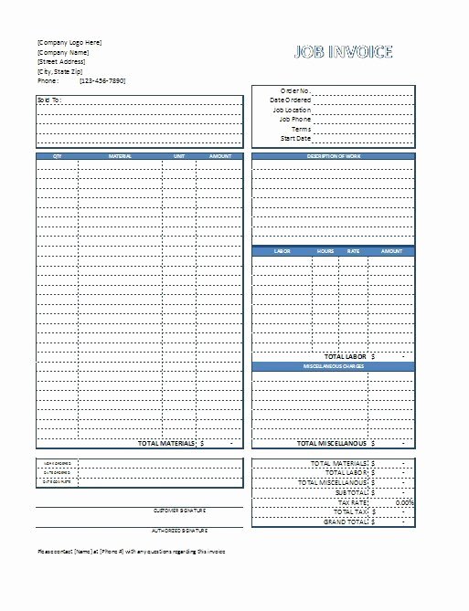 Free Construction Invoice Template Luxury Excel Job Invoice Template Free Download