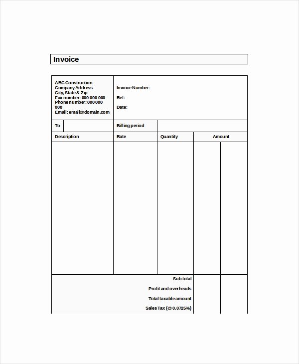 Free Construction Invoice Template Luxury Self Employed Invoice Template 11 Free Word Excel Pdf