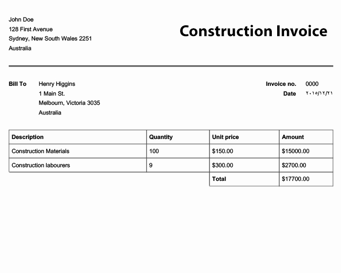 Free Construction Invoice Template New Free Invoice Templates