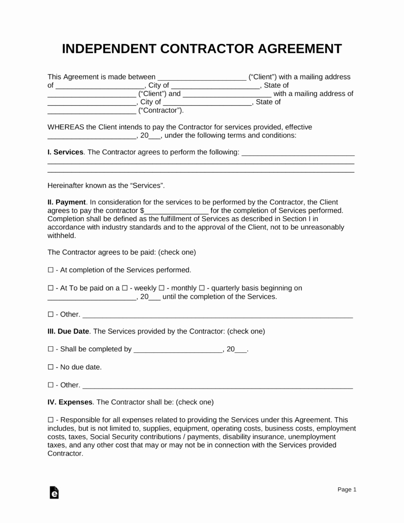 Free Contract Template Word Fresh Free Independent Contractor Agreement Template Pdf