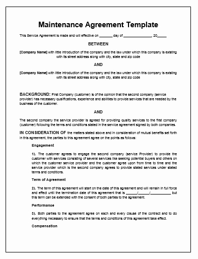 Free Contract Template Word Fresh Maintenance Agreement Template