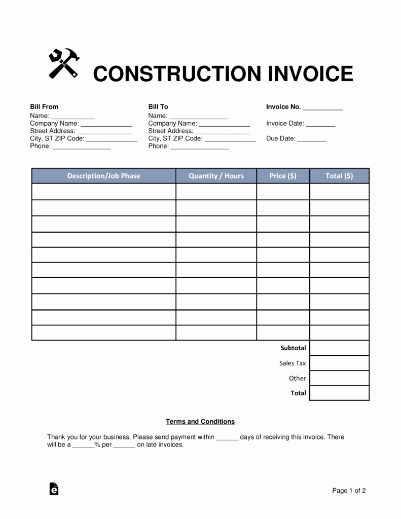 Free Contractor Invoice Template Awesome Free Construction Invoice Template Word Pdf