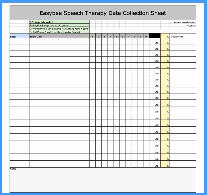 Free Data Sheet Template Fresh Easybee Speech therapy Data Collection Sheet Pinned by