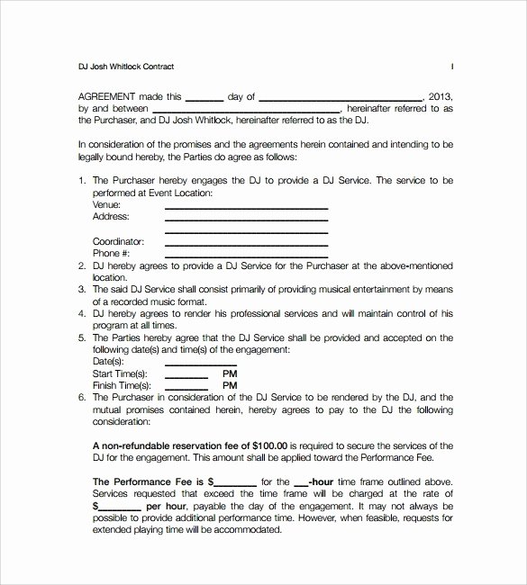 Free Dj Contract Template New Dj Contract Template Dj Agreement with Sample T