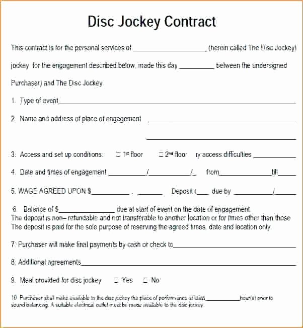 Free Dj Contract Template New Dj Contract Templates Disc Jockey Contracts Template