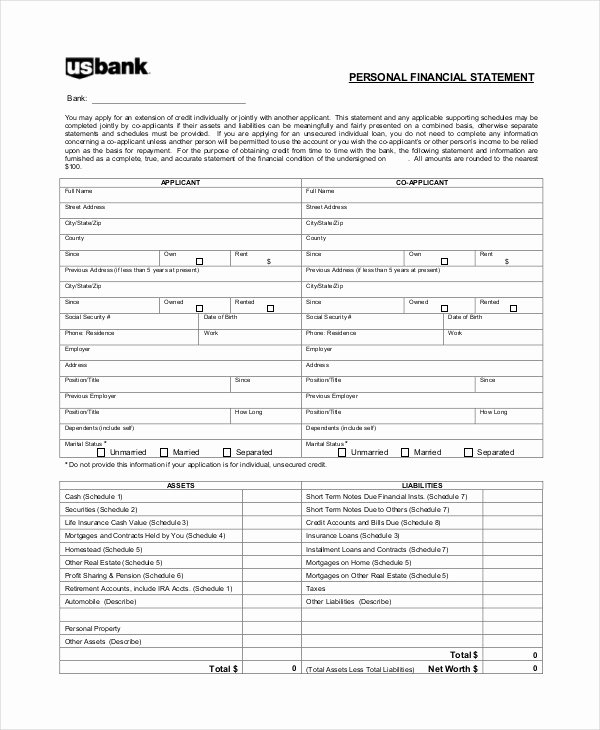Free Financial Statement Template Best Of Personal Financial Statement Template